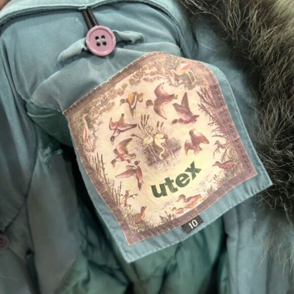 Vintage Utex Women's Snap Front Quilted Down Fur Trim Long Coat Jacket Green 10 - Picture 8 of 16